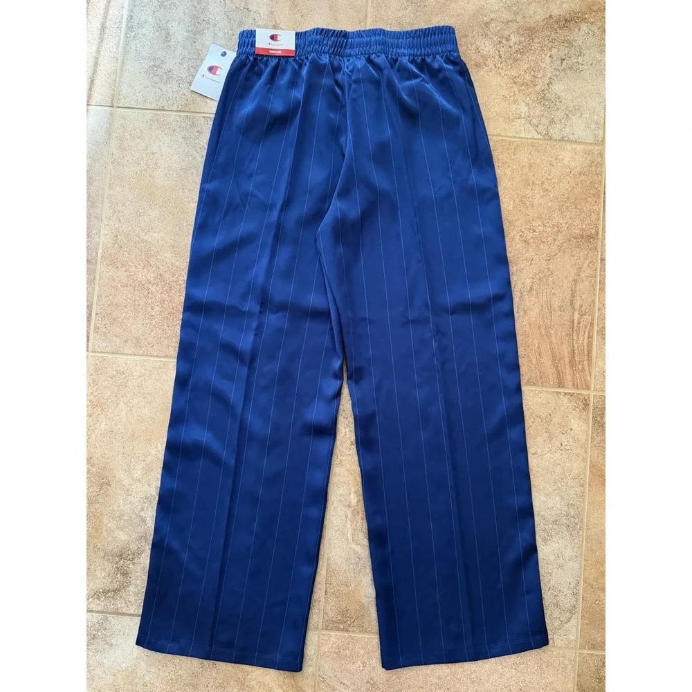 Champion Women's Game Set Match Pants~ Blue Depths Pinstripe Size L NWT